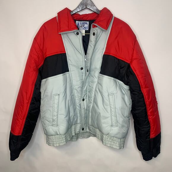 Alpine Ski 80s Colorblock Ski Jacket Sz XL Red Black Gray Coat - Picture 1 of 6